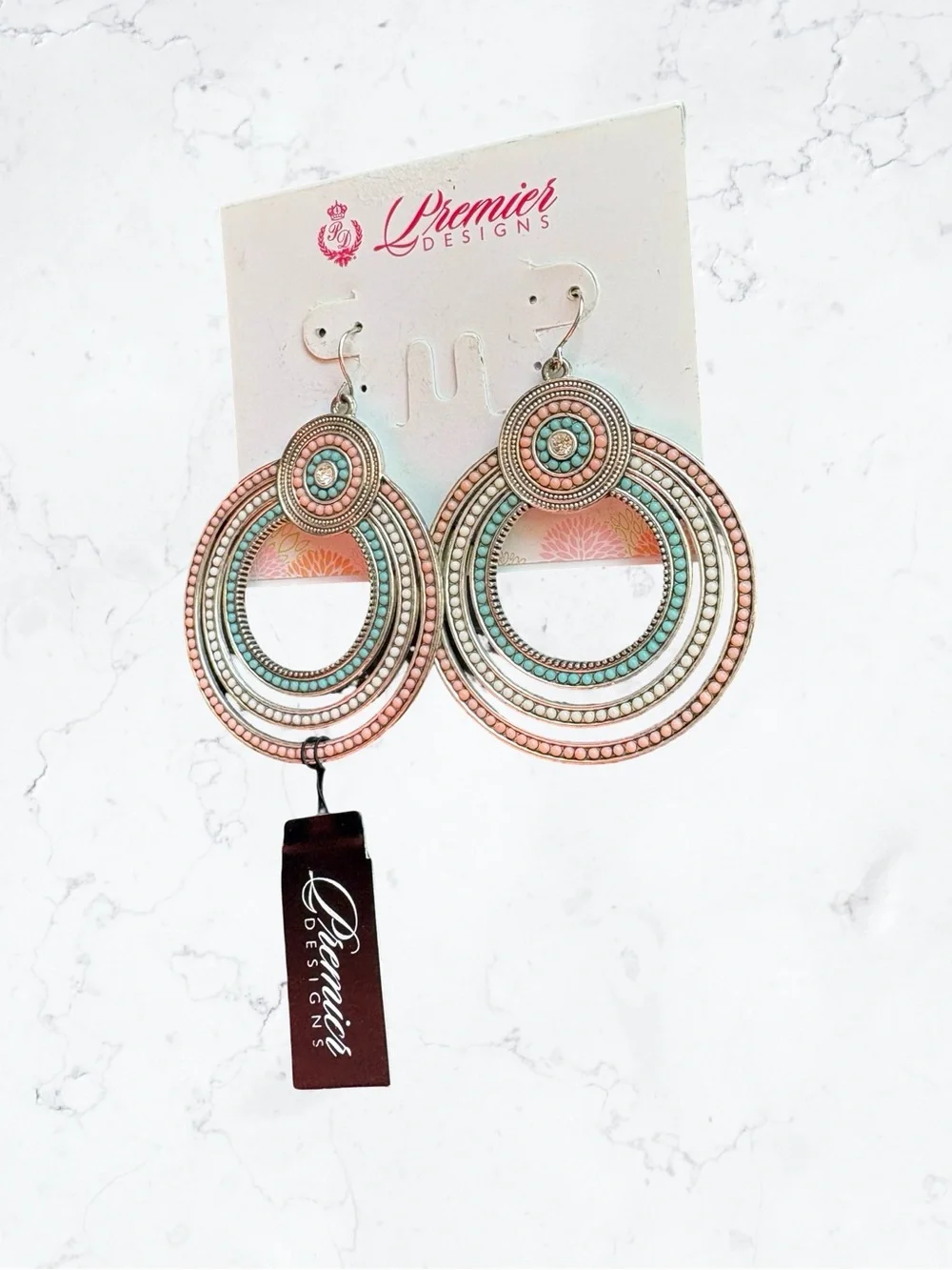 Premier Designs Turquoise & Rose Gold Layered Circle Drop Earrings